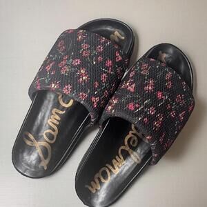 Sam Edelman Black Soft Floral Platform Slides Chunky Slip-On Coquette Sandals
